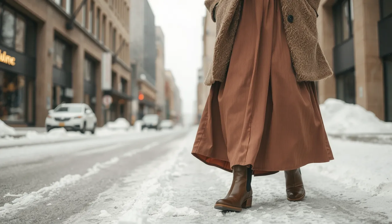 quelles chaussures avec une jupe longue en hiver